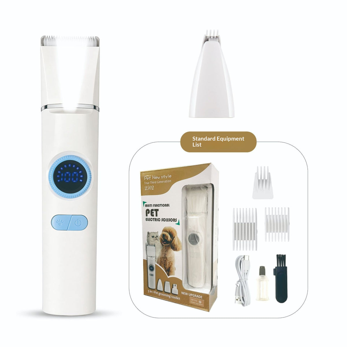Pet clipper with digital display, grooming kit – alternate view
