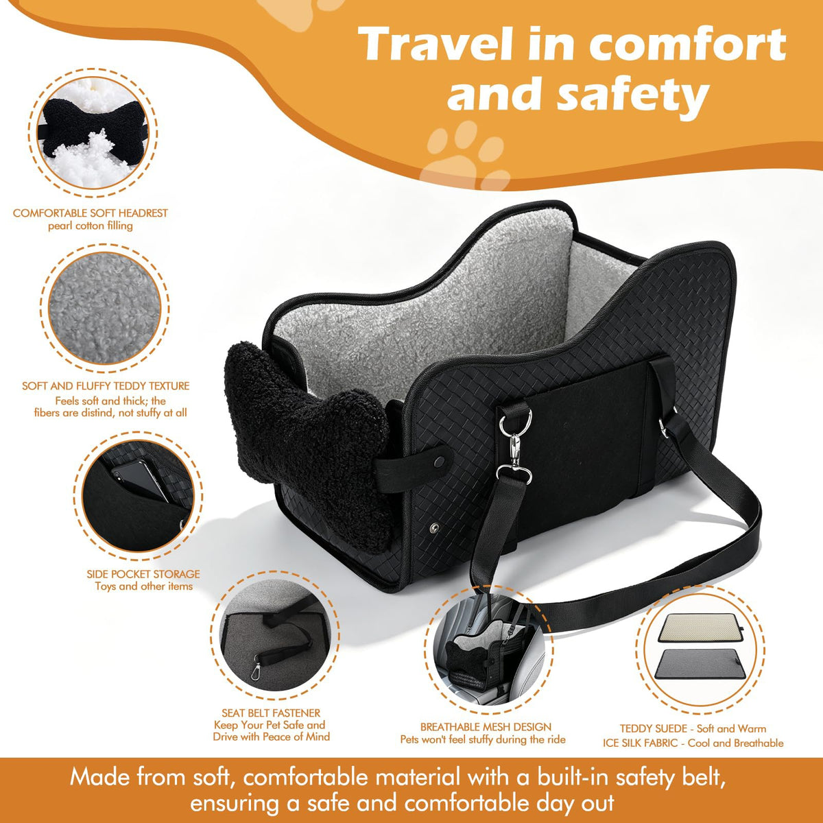 Center console dog car seat, booster to 15lbs – alternate view