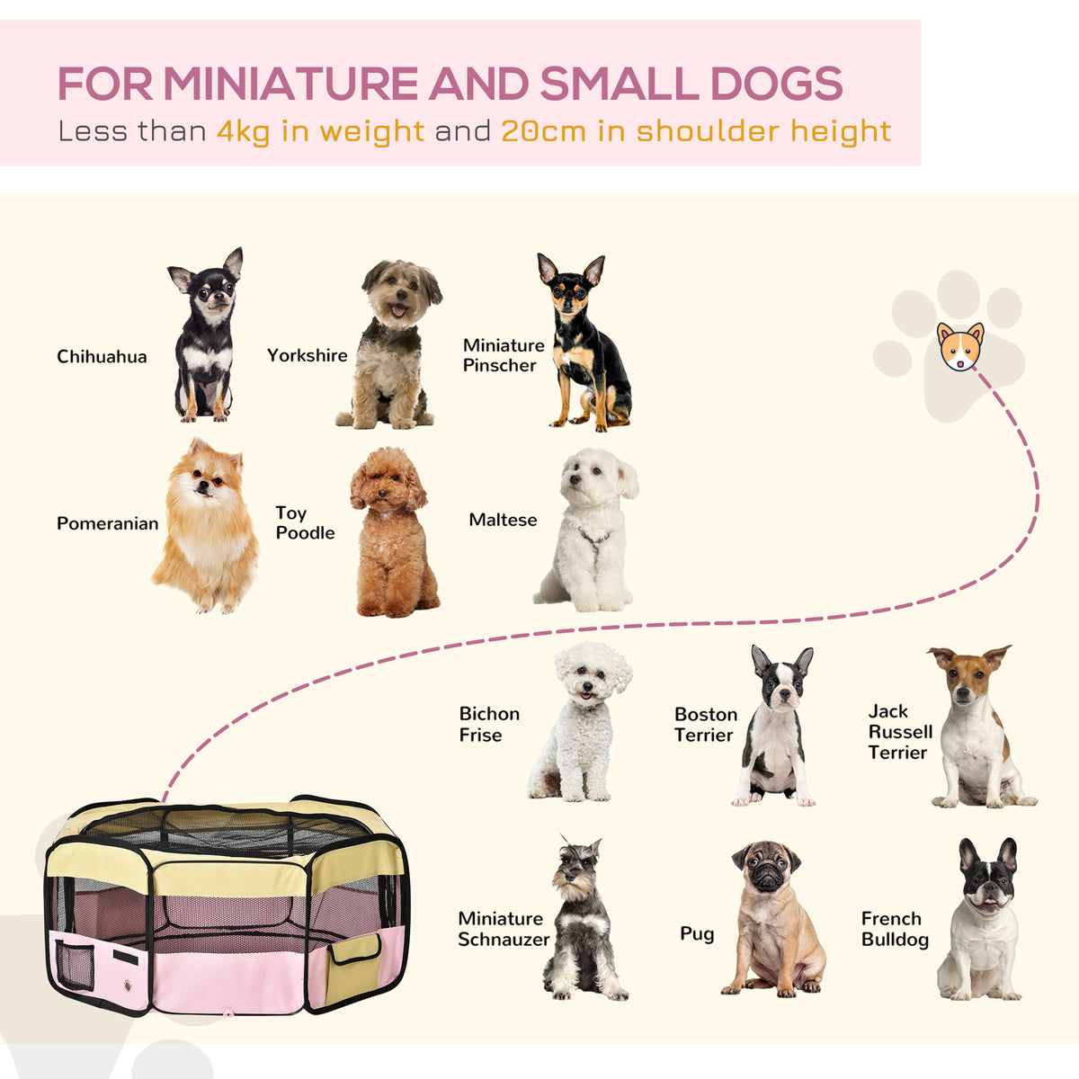 Pink fabric pet playpen, whelping box 90x41cm – alternate view